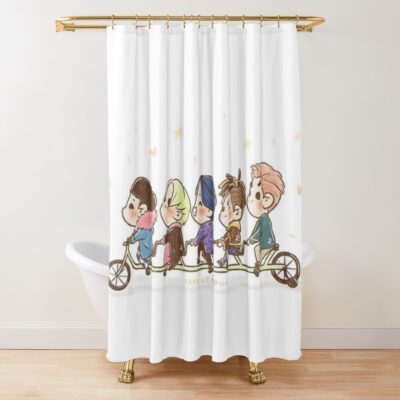 Bigbang Boys Riding Chibi Drawing Shower Curtain