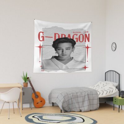 G Dragon Bigbang Kwon Ji Yong Retro Y2k Preppy Red And Black Scrapbook Collage Design Tapestry